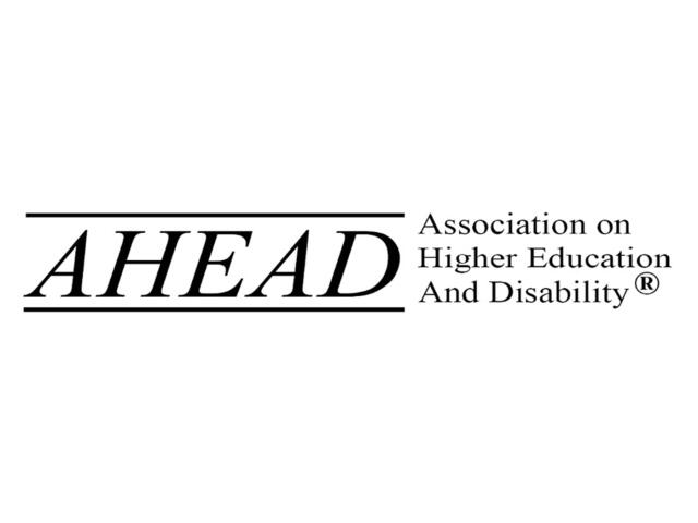 A black and white logo for AHEAD (Association on Higher Education And Disability)